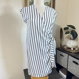 Marled Womens Wrap Mini Dress Sleeveless Stripe White Navy Nautical Size Small